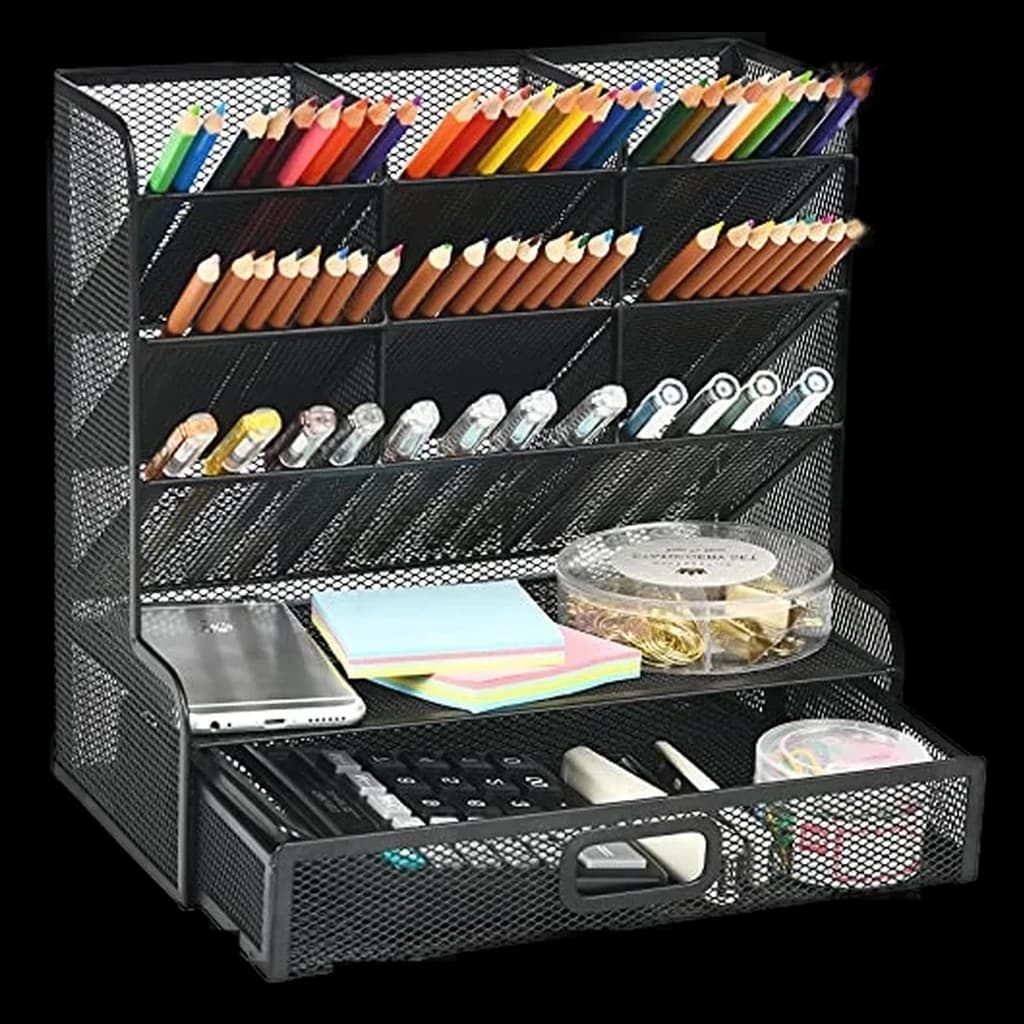 Marbrasse Mesh Pen Holder with Drawer (Large)
